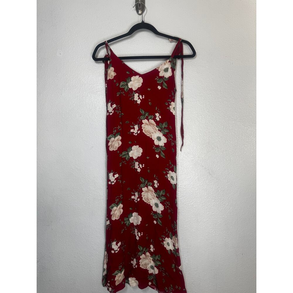 Reformation Jade Dress Red V-Neck Floral Scoop Back Tie Strap Pullover Sz XS